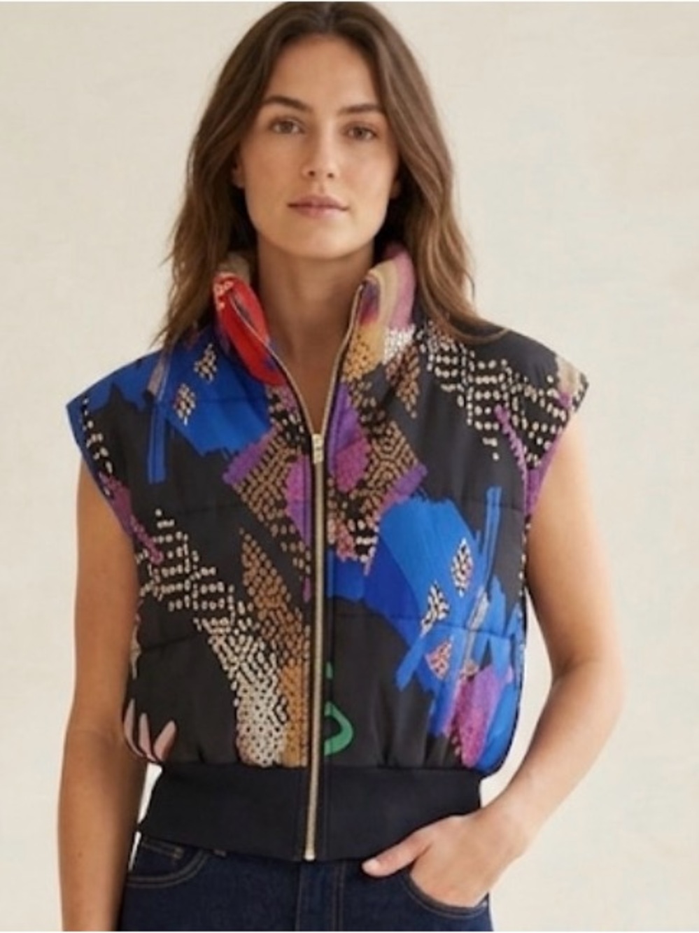 Her. Bottari Colorful Abstract Print Puffer Vest Jacket Size S(A614)